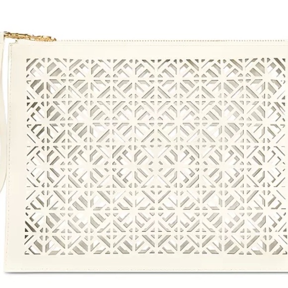 Tory Burch White Laser Cutout Lace Makeup, Wristlet Bag, Clutch Pouch - Picture 5 of 5